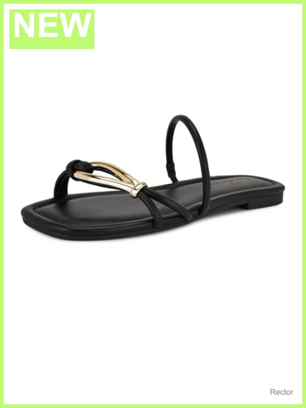 Faux Leather Square Toe Strappy Flat Sandals Slip On Slide Comfort
